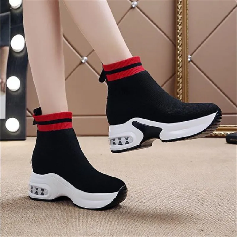 Red New Platform Sneakers Shoes Breathable Casual Shoes Woman Fashion Height Increasing Mesh Ladies Shoes Slip-On Chaussure Femme - Цвет: Red