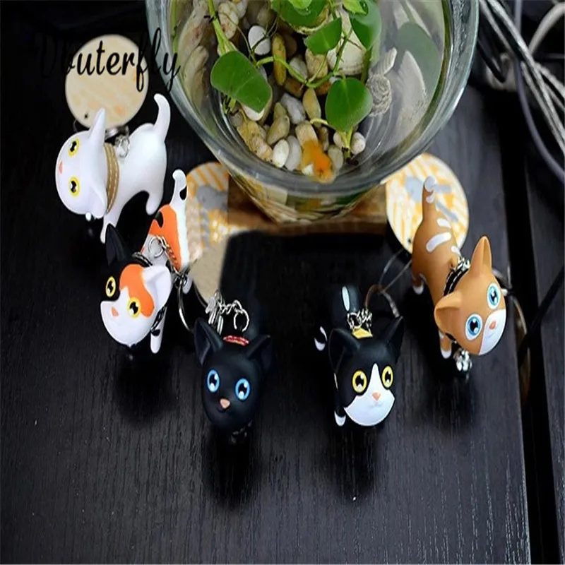 

Meow Cat Keychain with Silver-plated Small Bell Cartoon Animal Backpack Accessory Metal Key Chain/Rotate Black Cat Keyring JK2-U