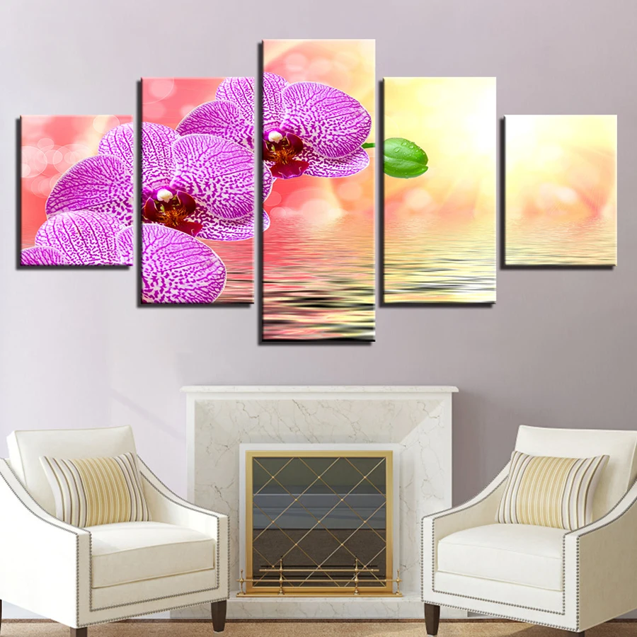 

5 Piece Diy Diamond Painting Orchid Flower Full Square Round Drill Diamond Embroidery 5D Mosaic Needlework craft supplies AA2316
