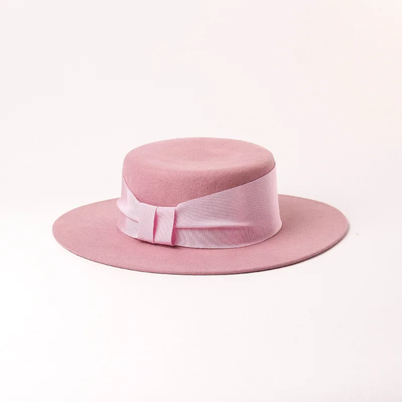 USPOP, новинка, Осень-зима, плоский верх, шерсть, fedoras, для женщин, Широкий Бант, лента, шерсть, шапки, модные, женские, одноцветные, толстые, шерстяные шапки