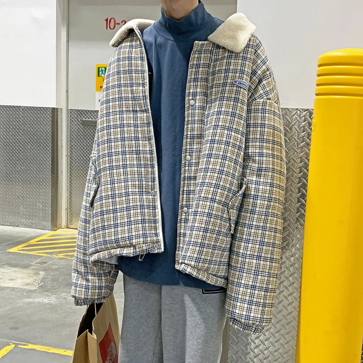 

Plaid Coat Thickened Cotton-Padded Clothes M-2Xl 2021Winter Men's Waterproof Parkas Casual In Warm Snow Jackets Lamb Fur Collar