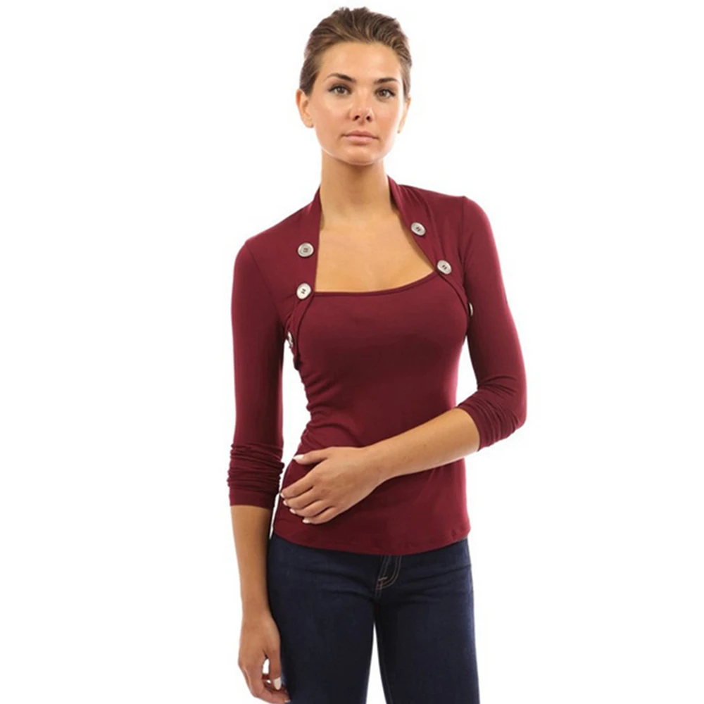 

2020 New Sexy Deep Square Neck Women's Pullover Casual Slim Bottoming Female Elastic Cotton Long Sleeve Tops Femme
