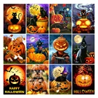 Алмазная живопись 5d сделай сам, картина с вышивкой в виде животных, квадратная, круглая, для Хэллоуина, тыквы, кошки, блестящее украшение, подарок для хобби