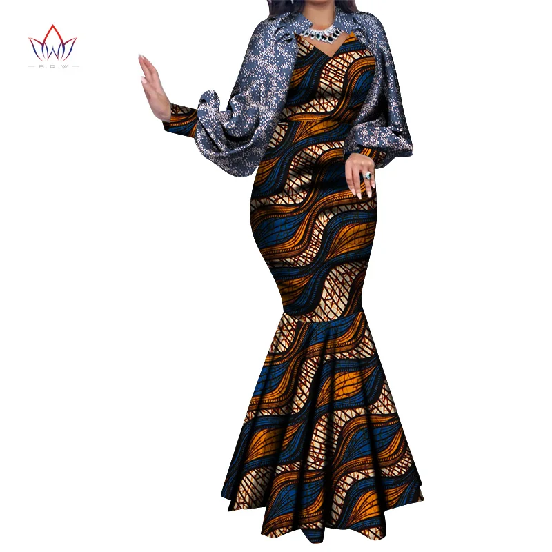 African Dresses for Women Puff Sleeve Vintage Maxi Dress Swing Ankara Fabric Floral Print Party Gowns African Traditional WY8728