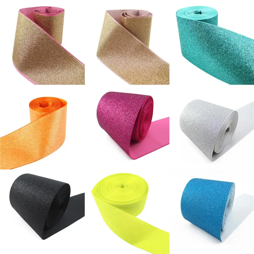 75mm/5yard Solid Color Glitter Printed Polyester Ribbon DIY Handmade For Hair Bows Festival Party Decoration Material