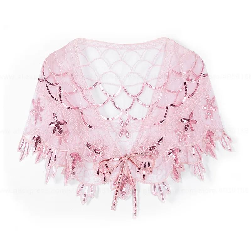 Pink Shawl -E Винтажная черная сетка 1920s& блестки Хлопушка капель розовый/бежевый/Абрикосовый/розовый - Цвет: Pink Shawl -E