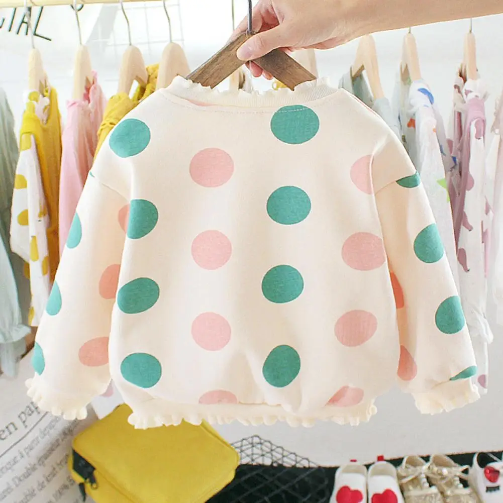 Spring Autumn Sweatershirt Baby Girl Kids Cotton Warm Long-Sleeves Thicken Popular Personality Round Neck Dot Clothes