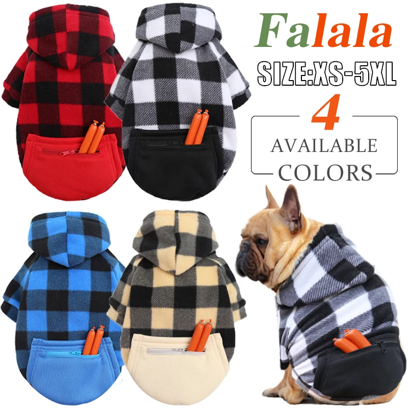 

Winter Warm Pet Dog Clothes Plaid Pocket Dog Hoodies Outfit for Small Medium Large Dog Sweater Clothing Puppy Cat Coat Jacket