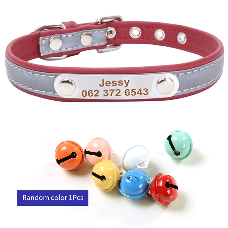 

YVYOO Leather Dog Collar Personalized Cat Collar For Puppy Dog Pet Kitten Nameplate Collar Free Engraving Adjustable
