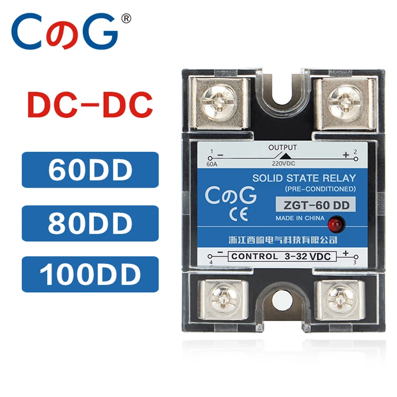 

CG 60A 80A 100A DD SSR Single Phase DC Control DC Heat Sink 12V 24V 32V To 5V 110V 220VDC SSR-100DD 60DD 80DD Solid State Relay