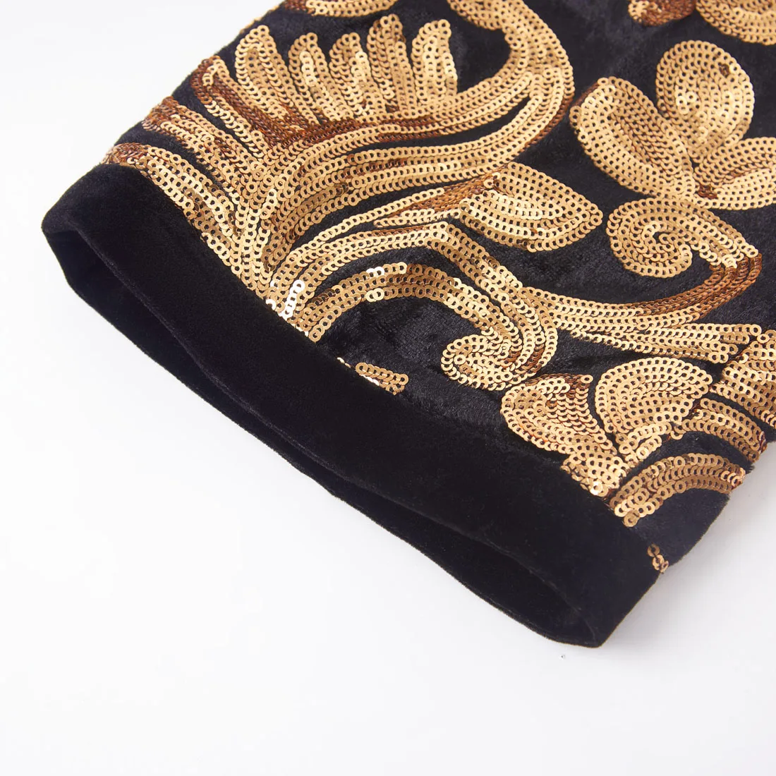 

PYJTRL Men Golden Sequins Velvet Casual Pants Floral Shiny Wedding Groom Singer Expandable Waist Trousers