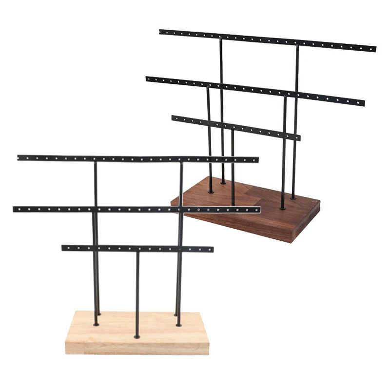 

2Pcs Log Earrings Ring Necklace Bracelet Display Storage Rack Hanging Jewelry Organizer Holder Walnut Black Beech Black
