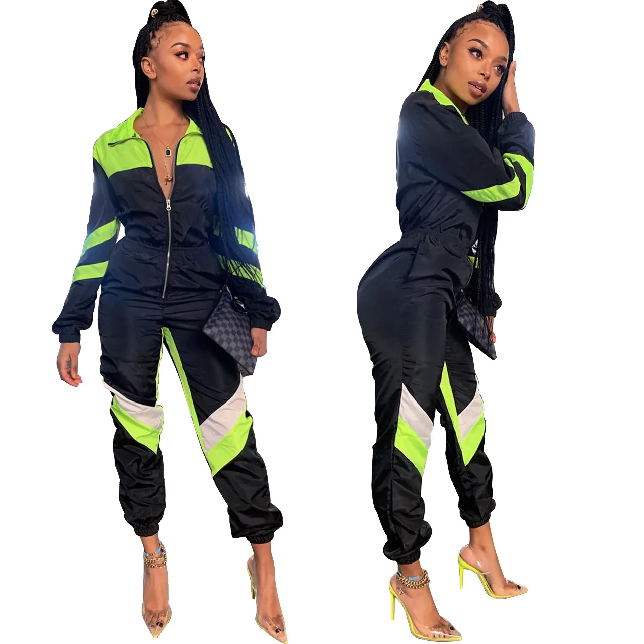 ChocoMist комбинезон Повседневный пэчворк с длинным рукавом на молнии дизайн M993 |