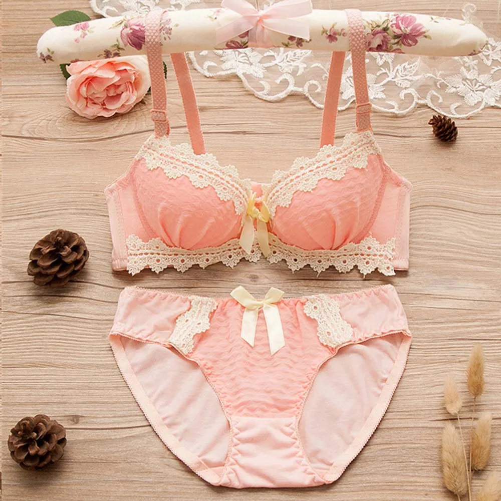 

Young Girl Bra Sets Push Up Bras Cozy Light Padded Lingerie Wire Free Bralette And Panties Underwear Sets BH