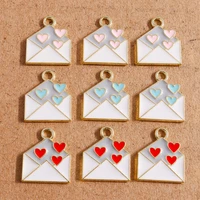10pcs 1416mm enamel love heart envelope charms for jewelry making cute earring pendant necklace bracelet charms diy findings