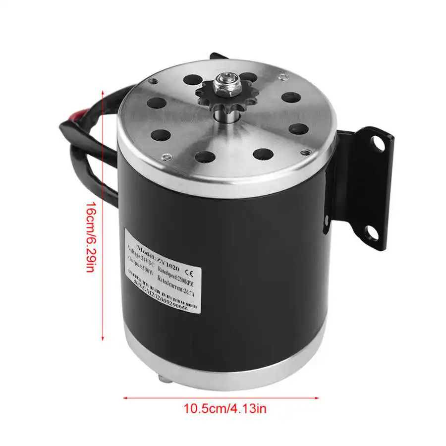 Электродвигатель с щеточным металлическим редуктором и кронштейном 500 Вт 24 В