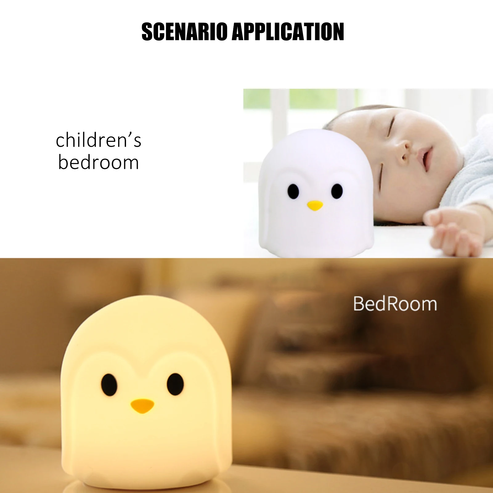

Cute Penguin LED Night Light USB Rechargeable Bedside Lamp Silicone Kids Toys Colorful Night Lamp For Baby Room Bedroom Decor