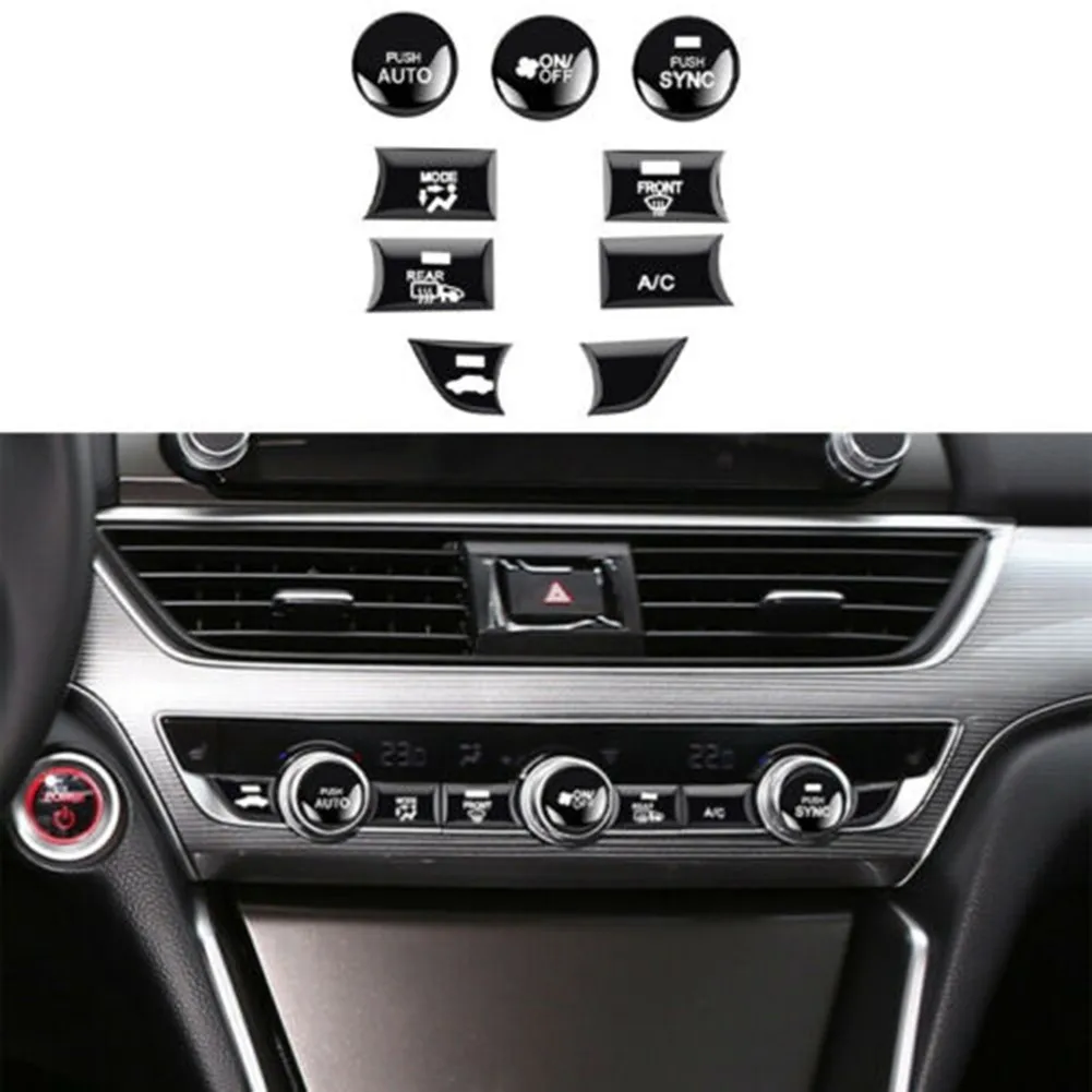 

9x Black ABS Car Air Conditioning Button Trim 9pcs Fit For Honda Accord 10Th 2018-2021 Decorative Stickers