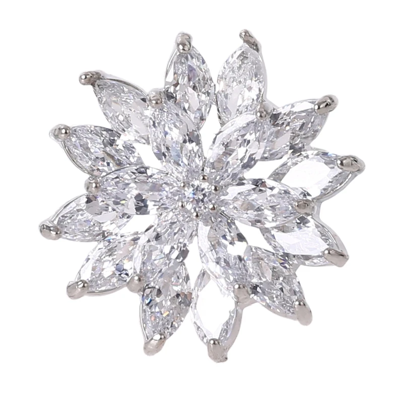 

5Pcs 21mm Rhinestone Flower Button with Loop Jewelry Metal Embellishments for DIY Wedding Brooch Decoration Accessories