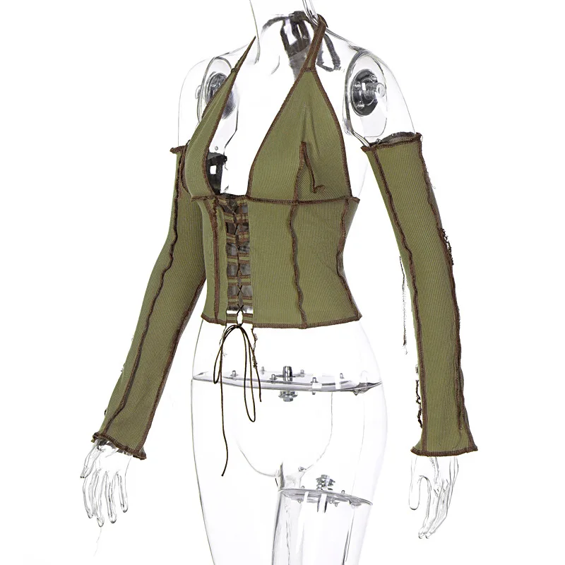 Женский укороченный топ с открытой спиной и завязкой спереди футболка вырезами