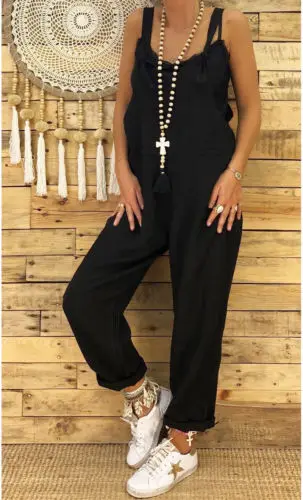 Женский свободный комбинезон из хлопка и льна с широкими штанинами 2019|Женские