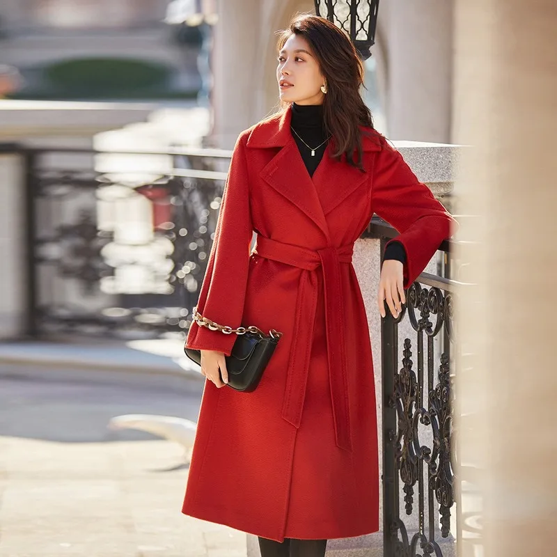 

И осень-зима 2020, классическое тонкое пальто с лацканами, длинное шерстяное пальто с гофрированной талией для женщин