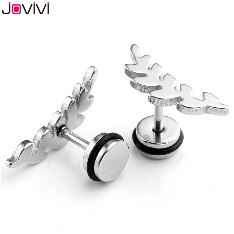 JOVIVI серьги из нержавеющей стали 16 г Спиральные серьги-гвоздики в форме листьев