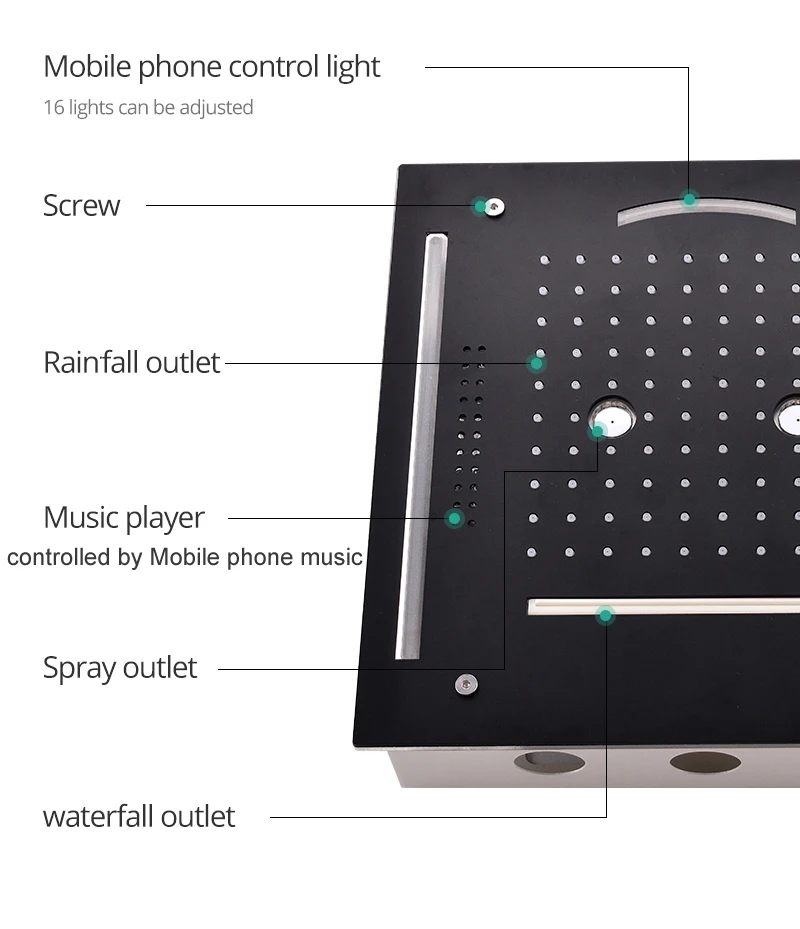 Modern Bluetooth Music LED Shower Set Matte Black Waterfall Rain Head System Bathroom Thermostatic Mixer Faucets | Обустройство дома