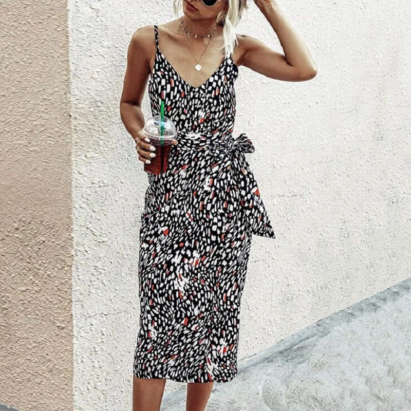 

Summer 2020 New Vintage Casual Sundress Female Beach Dress Midi Condole Belt Casual Backless Women Dress Boho Sexy Print Dress