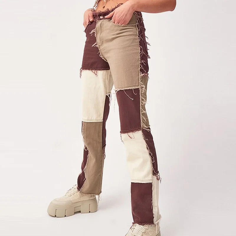 

SHUJIN Y2K High Waisted Jeans Women Casual Long Trouses Ladies Patchwork Fashion Denim Pants Capris Pocket Streetwear 2021