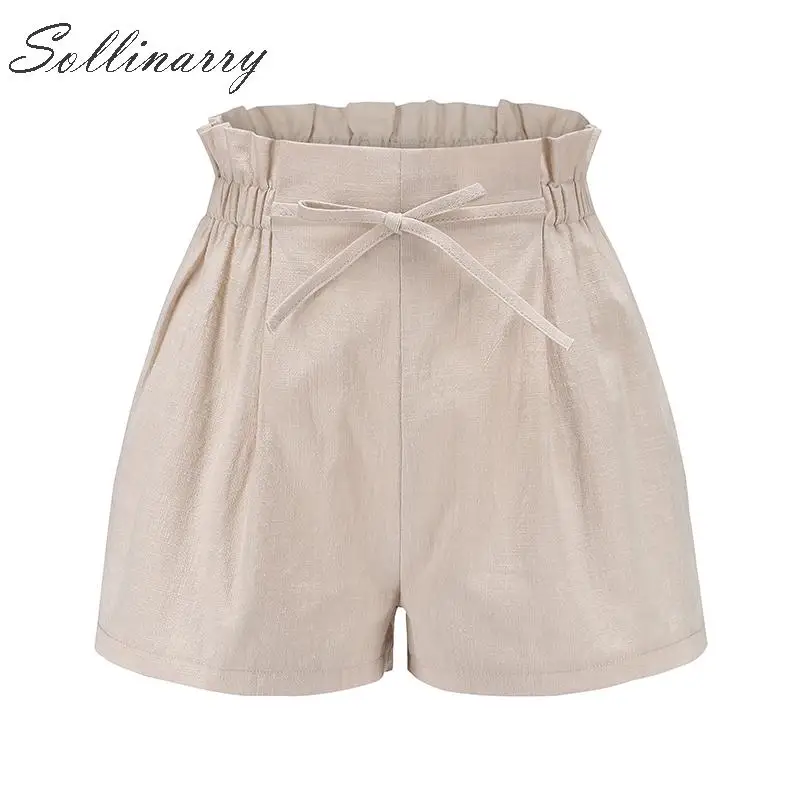 Sollinarry/бежевые повседневные женские шорты со шнуровкой 2019 летние стильные с