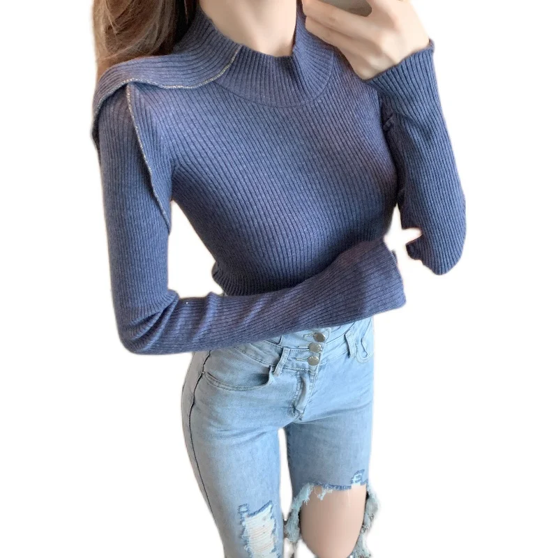 

Early autumn new temperament falbala knit unlined upper garment of cultivate one's morality show thin render sweater