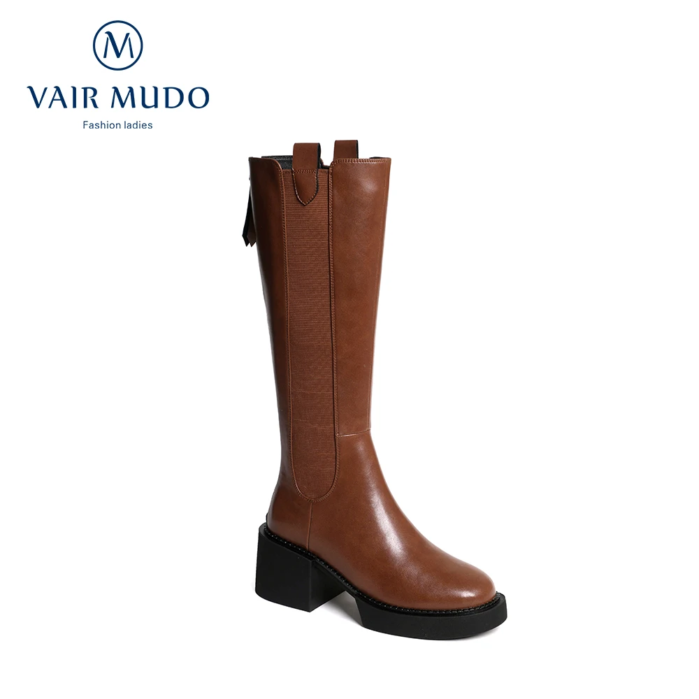 

VAIR MUDO Women Knee-High Snow Boots Shoes Thick Bottom Black Brown Winter Concise Genuine Leather Shoes Women Boot WM-X408-C