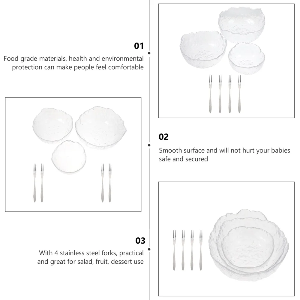 

3pcs Salad Bowl with 4 Forks Fruit Bowl Dessert Bowl Dish Kitchen Tableware
