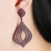 funmode luxury red cubic zirconia big pendant drop earrings for women party jewelry leaf shape earring wholesale fe17