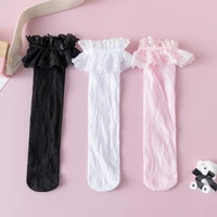 3 pair lolita socks girls hollow mesh lace stocking high knee lovely princess elastic solid soft comfortable jk socks