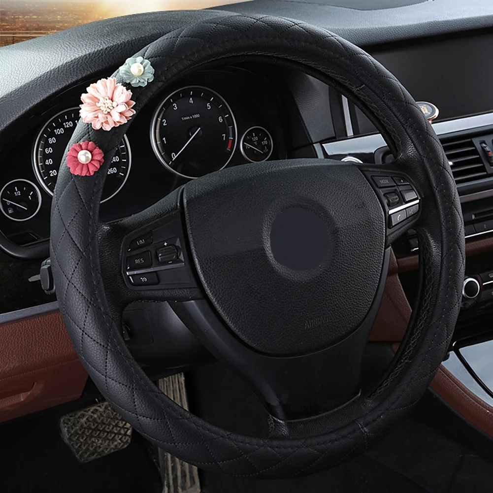2018 Новый полностью кожаный Авто чехол рулевого колеса автомобиля с цветами дышит