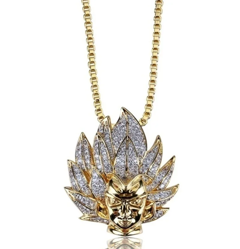 Хип хоп позолоченное микро ожерелье с подвеской в виде Персонажа Аниме Сон Гоку