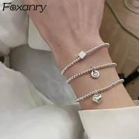 foxanry ins fashion 925 stamp string of beads bracelets cute smiley love heart accessories new trendy party jewelry