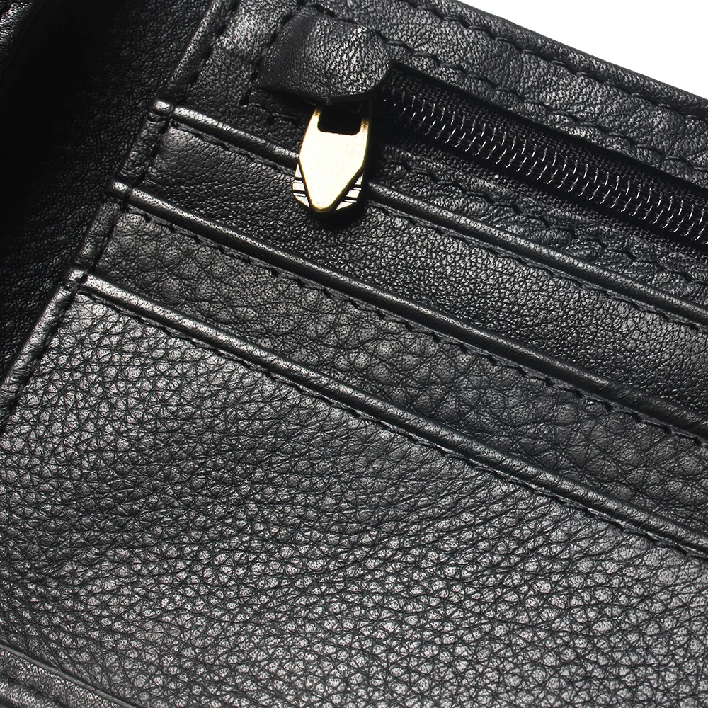 

Men Short Wallet Pure Black Color With Card Page Cheap 100% Genuine Leather For Man Coin Purse Holder