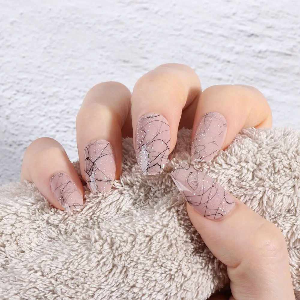 

24 Pcs/Bag False Nails Detachable Coffin Fake Nails Wearable Women Fashion Short Ballerina Manicure Tool Full Cover Nail Tips