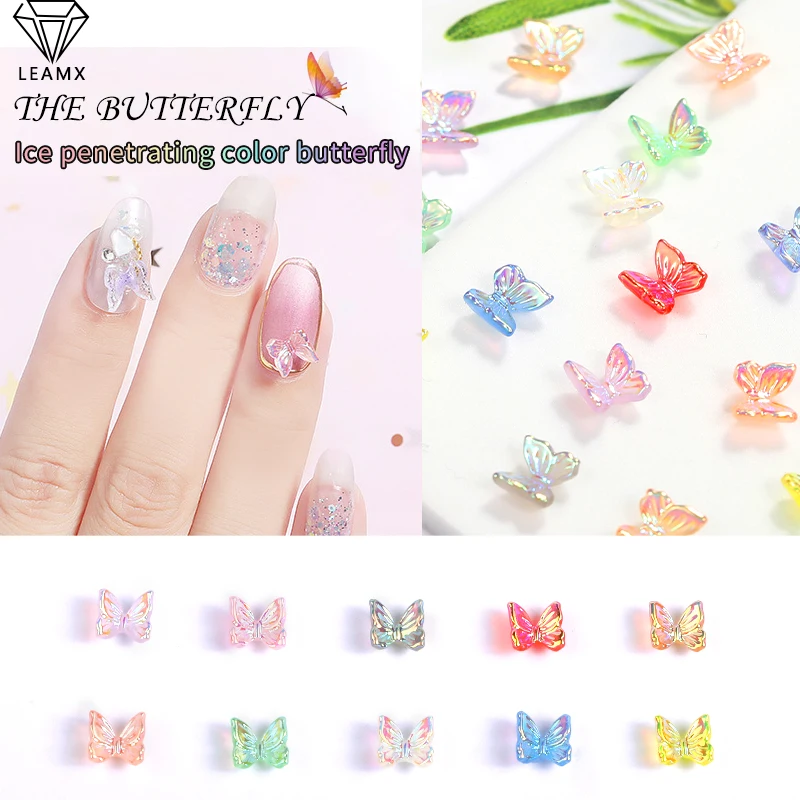

LEAMX Nail Art Decorations 3D Resin Butterfly Sequin Colorful Nails Polish Art Rhinestones DIY Accessories
