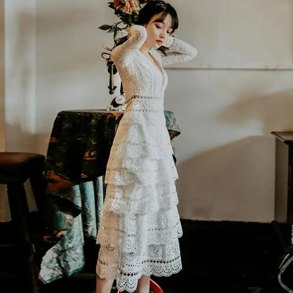 Высокое качество белые элегантные вечерние Queen 2021 Новое поступление V воротником