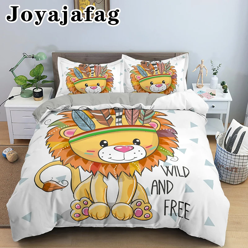 

Комплект постельного белья для детей с изображением милого льва из мультфильма подарочные комплекты постельного белья одинарная двойная двуспальная пододеяльник с наволочкой 2/3 шт. постельное белье