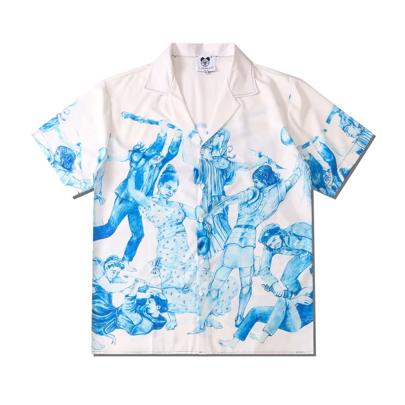 

Punk Style Character Print Funny Graphic Shirts For Men Short Sleeve Stylish Holiday Hawaiian Dress Korean Clothes Chemise Homme