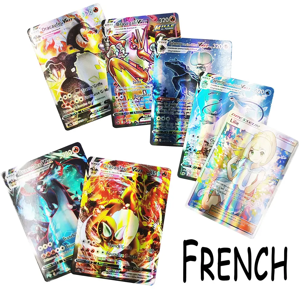 Новые карты Pokemon во французском чехле новейшая голографическая Радужная игра Vmax V
