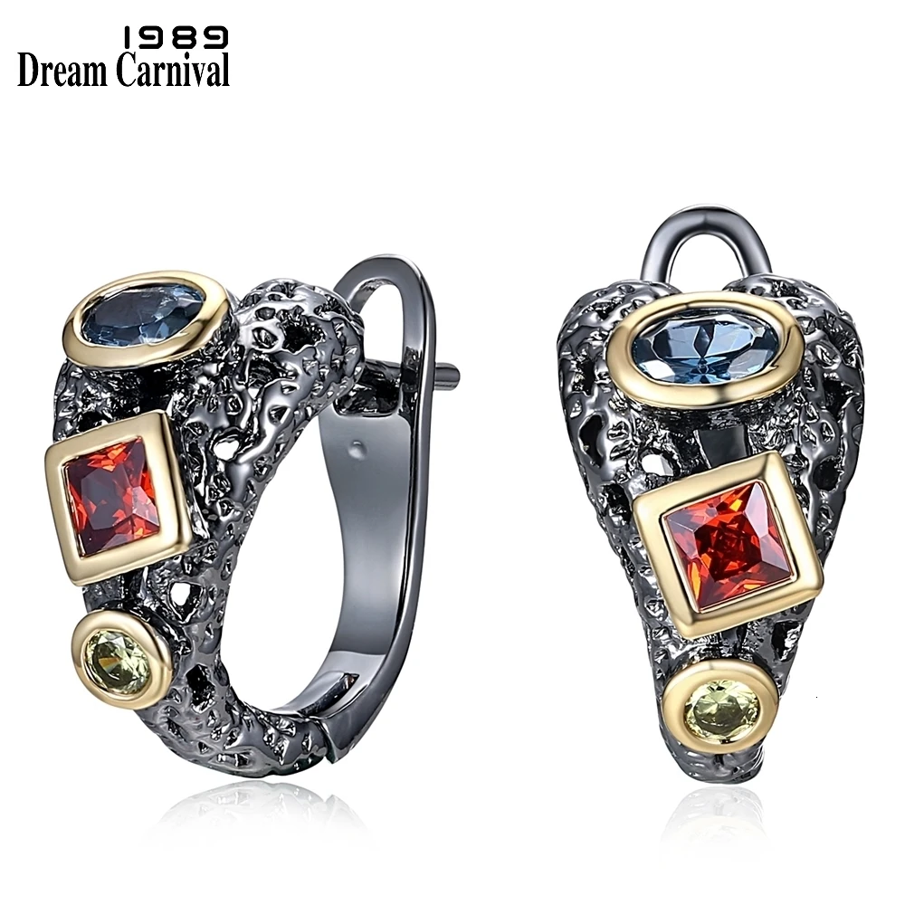 DreamCarnival 1989 Серьги-кольца женские винтажные с красочным квадратным круглым цирконием, модная нео-готика WE3794