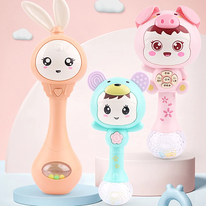 

Music Flashing Sand Hammer Rabbit Gum Music Stick Sooth Kids Toys Baby Teethe Rattle Toy 0-12 Education Baby rattle toy