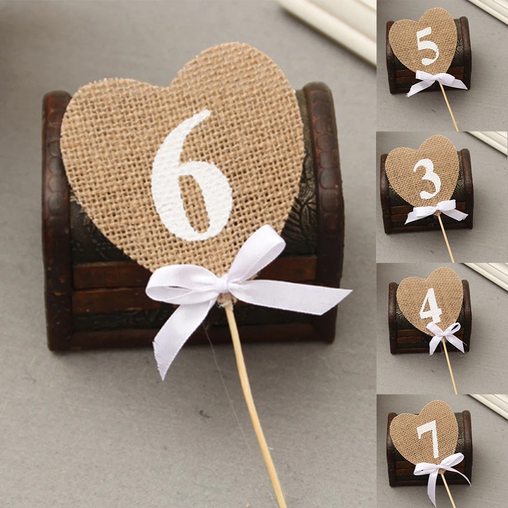 10 шт. с палкой принадлежности для стола баннеры деревенская вечеринка мешковина