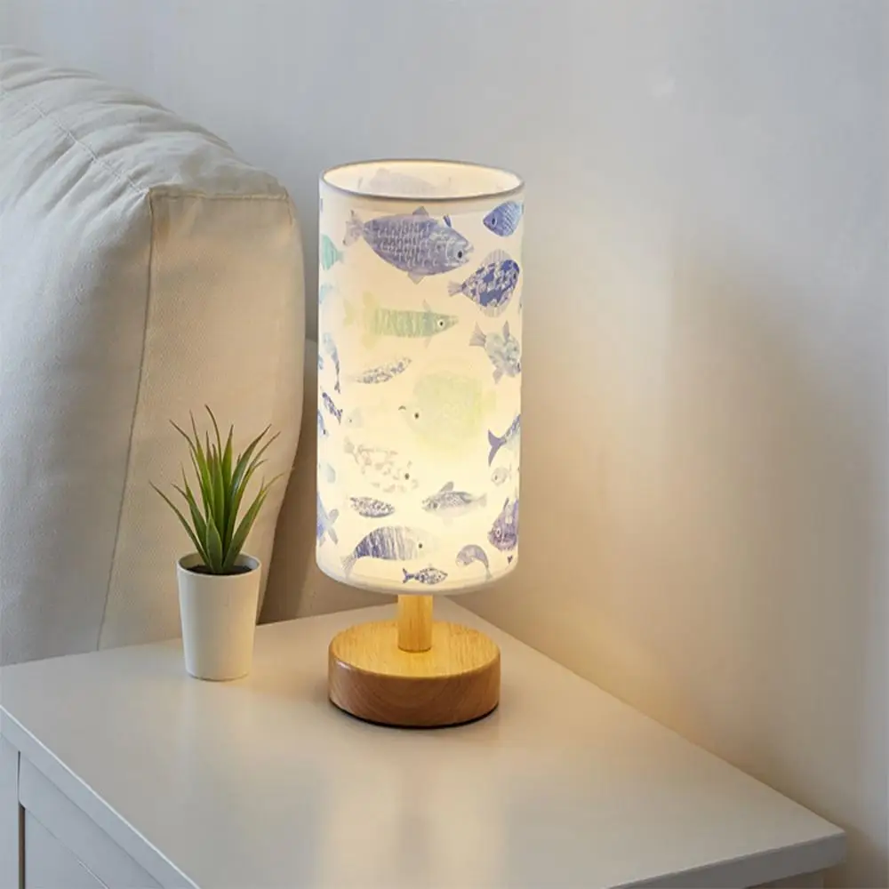 

Modern Fabric Table Lamp Wood Linen Bedside Bed Lamp Vintage Table Light Bedroom Living Room Desk Lamp Night Light